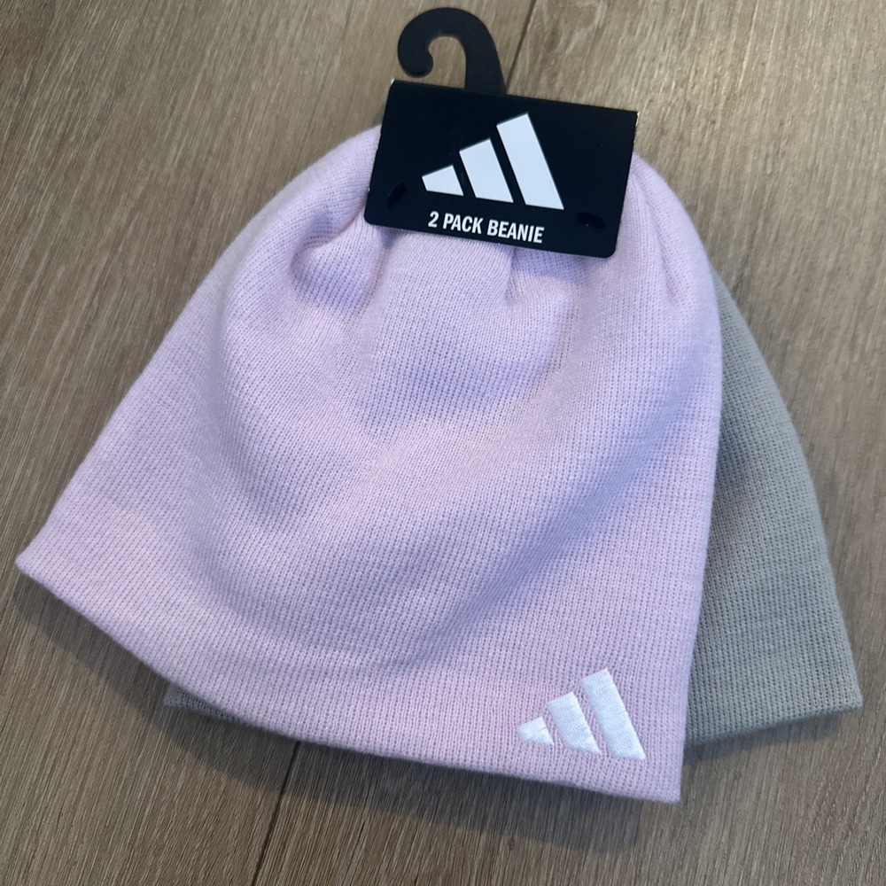 Adidas Women's Go To Knit Beanie 2 Pack Solid Pink & Tan OSFA Sports Outdoors